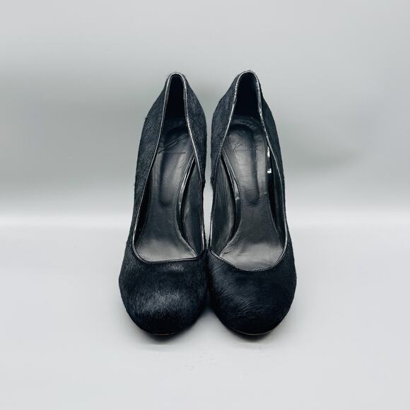 Brian Atwood Shoes Womens 9.5 Black Block Heel Round Toe Pony Hair Italy - Picture 3 of 13